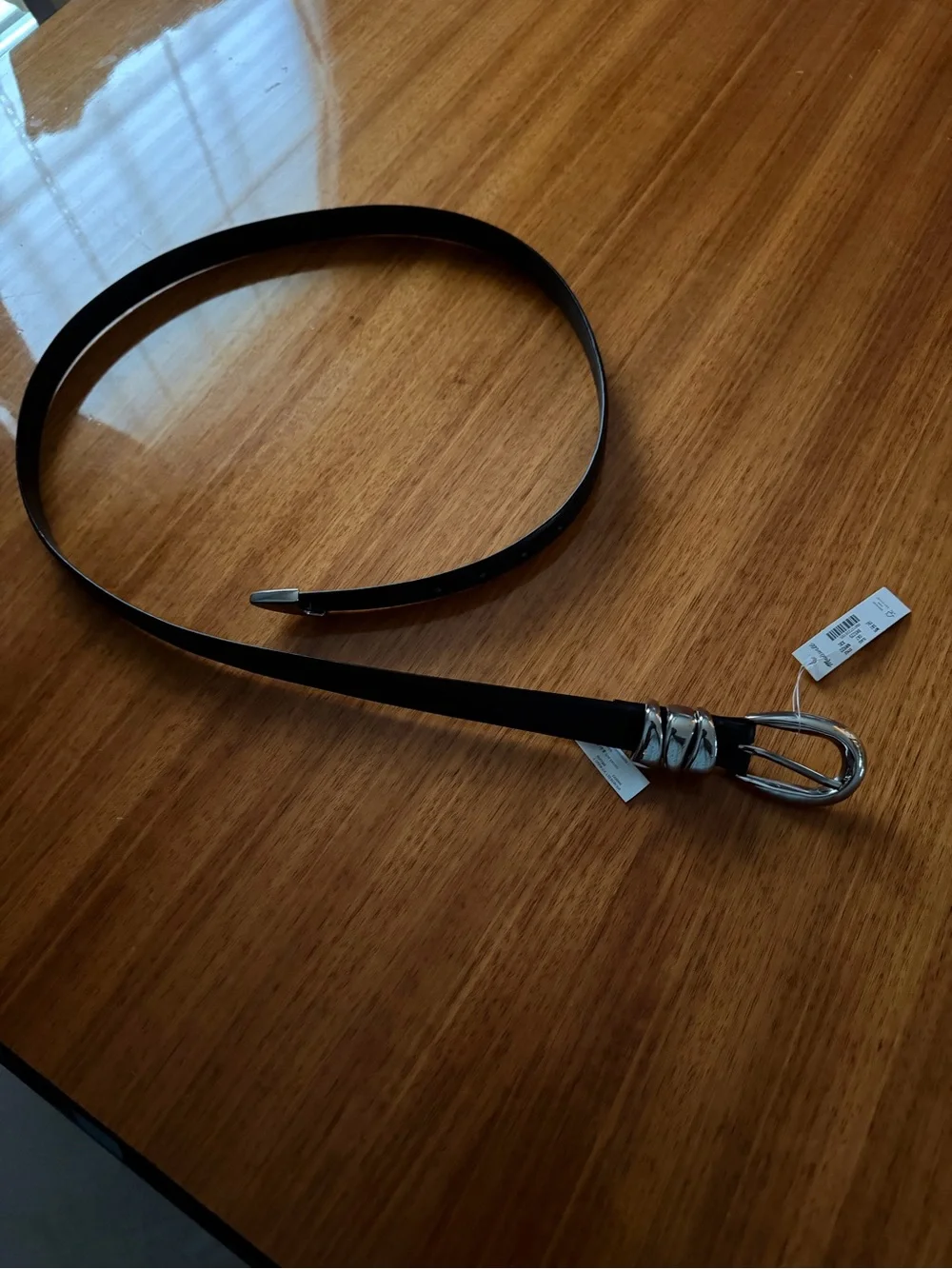 NWT Women’s Madewell Black Leather Belt with Silver Buckle| Sz XXL